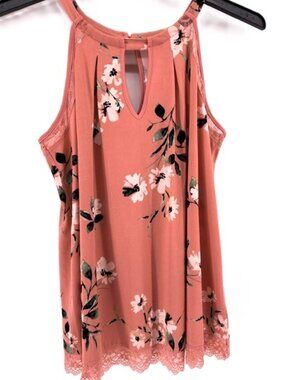 Torrid‎ Goddess Tank Top Size M/L 00 10 Halter Keyhole Lace Trim Floral Stretch